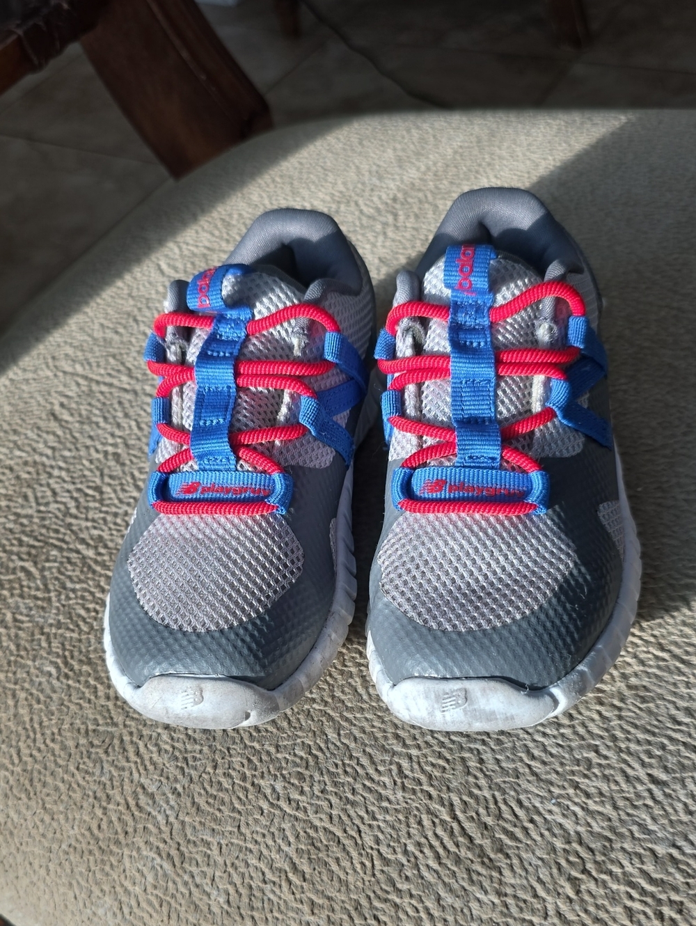 New Balance Gray Sneakers with Blue and Pink Accents